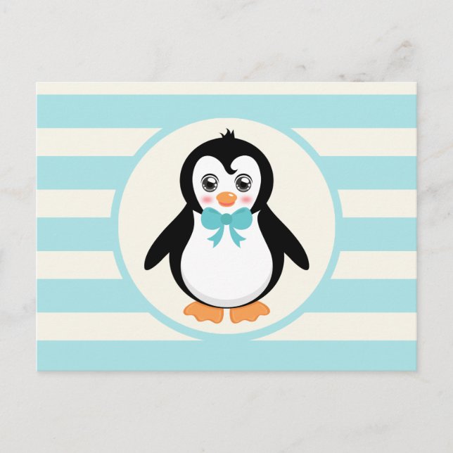Niedlicher Pinguin mit türkisfarbenem Bowtie Postkarte (Vorderseite)
