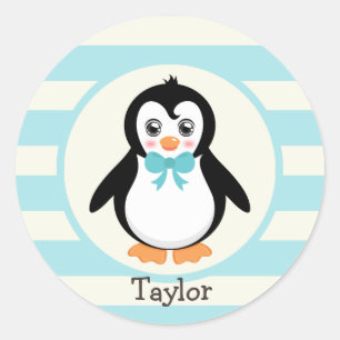 Niedlicher Pinguin mit türkisfarbenem Bowtie Runder Aufkleber