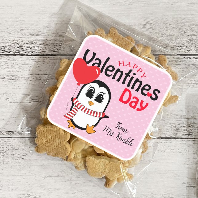Niedlicher Pinguin mit Wallonischer Valentinsticke Quadratischer Aufkleber (Von Creator hochgeladen)