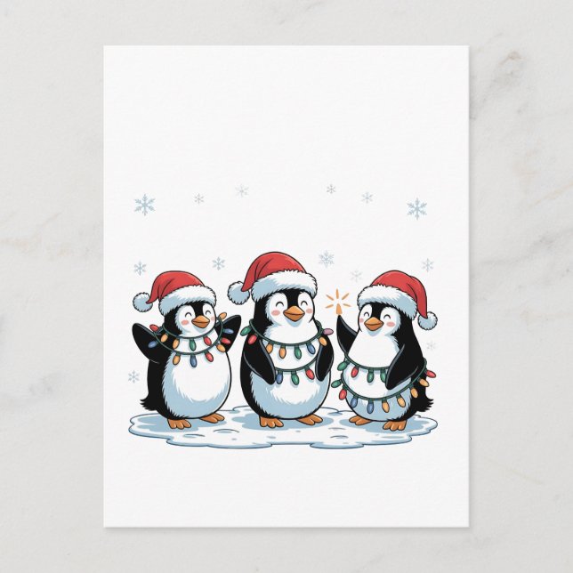 Niedlicher Pinguin mit Weihnachtsmannmütze Xmas Pi Einladungspostkarte (Vorderseite)