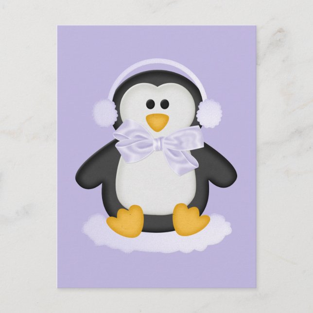 Niedlicher Pinguin mit weißem Bogen Postkarte (Vorderseite)