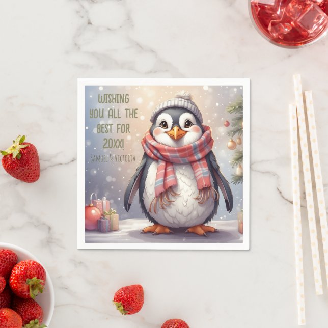 niedlicher Pinguin personalisierter Wunsch Serviette (Beispiel)