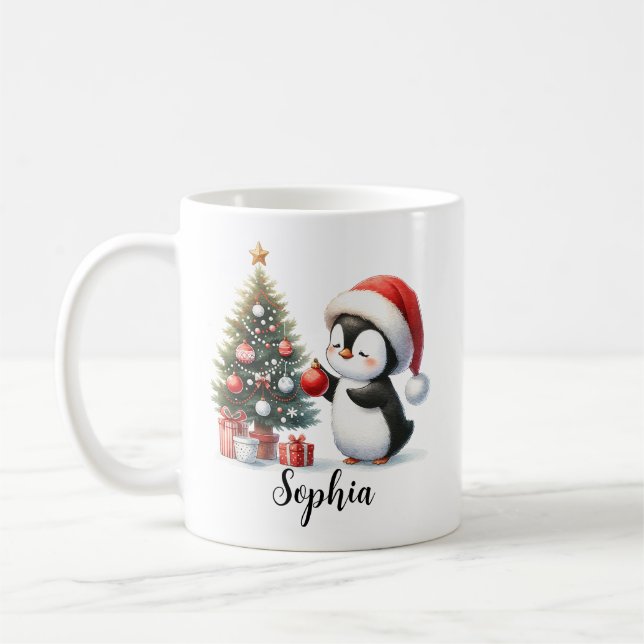 Niedlicher Pinguin Pine Tree Rotes Weihnachtsfest Kaffeetasse (Links)