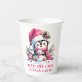 Niedlicher Pinguin Pink Frohe Weihnachten Pappbecher