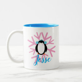 Niedlicher Pinguin Pink Snowflake Individuelle Nam Zweifarbige Tasse