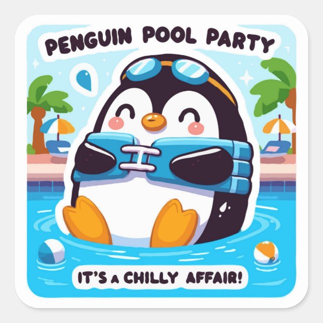 Niedlicher Pinguin Pool Party Sticker (Vorderseite)