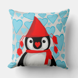 Niedlicher Pinguin rot mit Herz-Kissen Kissen