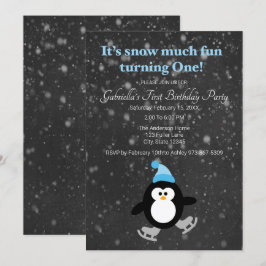 Niedlicher Pinguin Schnee viel Spaß macht einen Ge Einladung