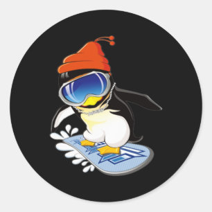 Niedlicher Pinguin Snowboarder Surfer Winterhut Runder Aufkleber