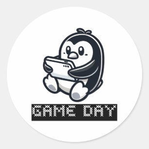 Niedlicher Pinguin spielt Videospiel - Game Day Runder Aufkleber