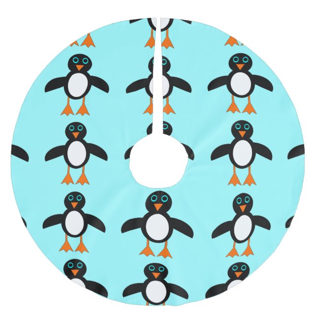 Niedlicher Pinguin-Tree-Rock Polyester Weihnachtsbaumdecke (Vorderseite)
