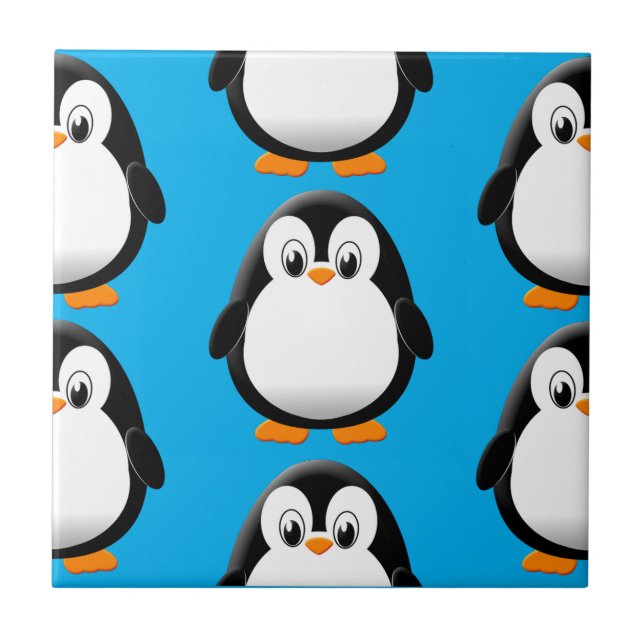 Niedlicher Pinguin überall in Print Blue Fliese (Vorderseite)