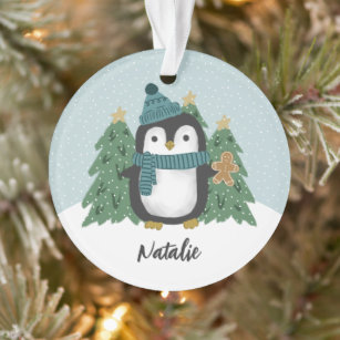Niedlicher Pinguin und Cookie   Name Ornament