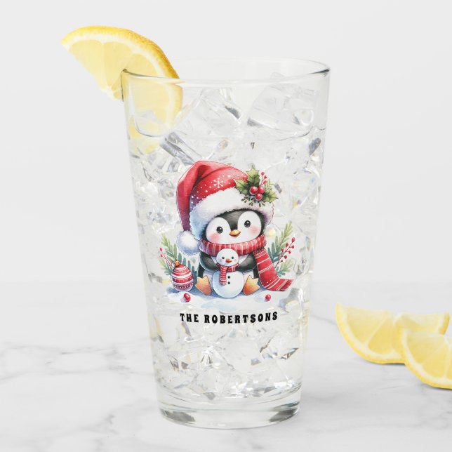 Niedlicher Pinguin und Snowman Custom Weihnachten Glas (Vorderseite Ice)