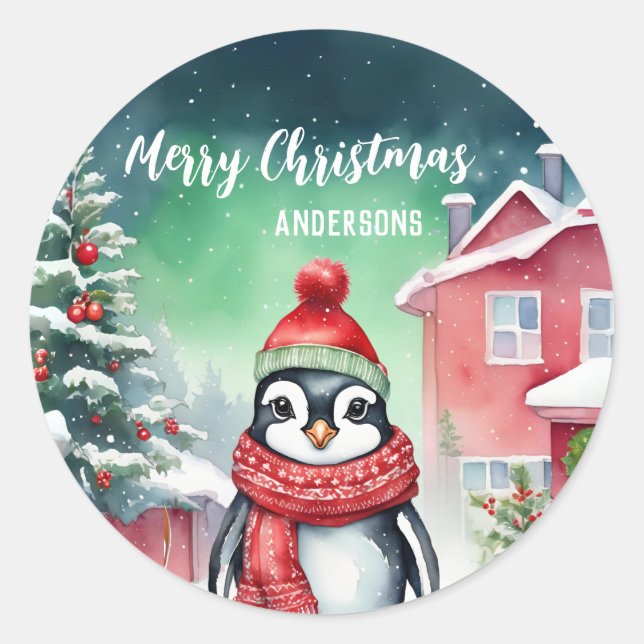 Niedlicher Pinguin Weihnachten Weihnachten Geburts Runder Aufkleber (Vorderseite)