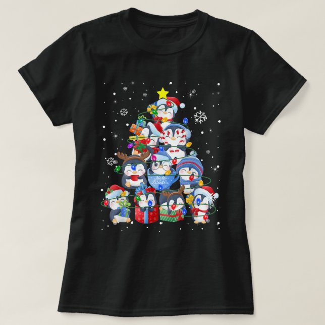 Niedlicher Pinguin Weihnachtsbaum Dekor Weihnachts T-Shirt (Design vorne)