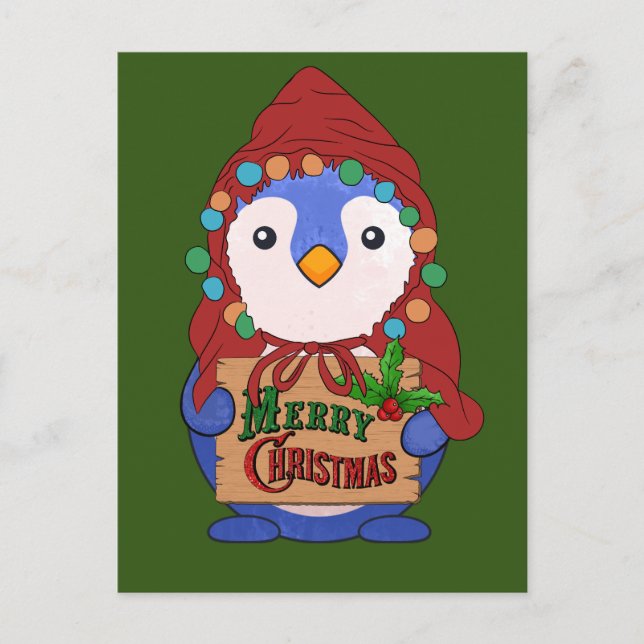 Niedlicher Pinguin wünscht fröhliche Weihnachtswür Postkarte (Vorderseite)
