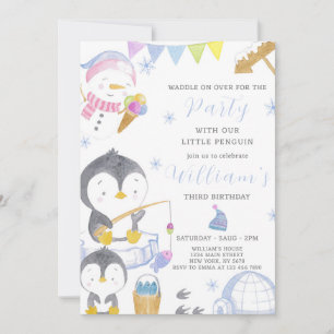 Niedlicher Pinguin zum Geburtstag Einladung