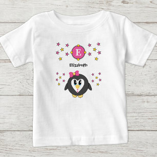 Niedlicher Pinguiname-Sterne gelb pink Baby T-shirt