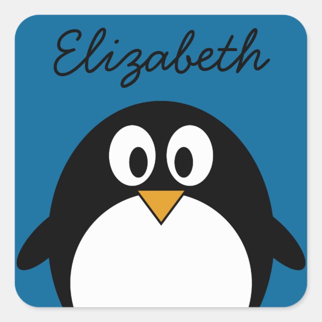 niedlicher Pinguinblauer Cartoon Quadratischer Aufkleber (Vorderseite)