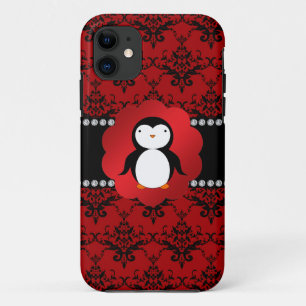 Niedlicher Pinguinroter Damast Case-Mate iPhone Hülle