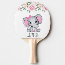 Niedlicher Pink Baby Elefant mit Rose Border Tischtennis Schläger