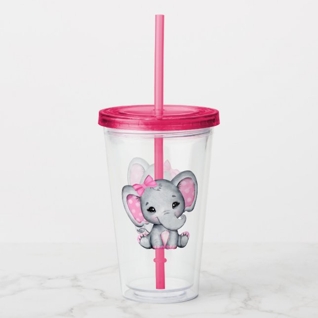 Niedlicher Pink Baby Elephant mit Polka Dot Oars Acryltrinkbecher (Vorderseite)