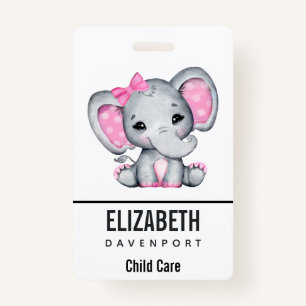Niedlicher Pink Baby Elephant mit Polka Dot Oars Ausweis