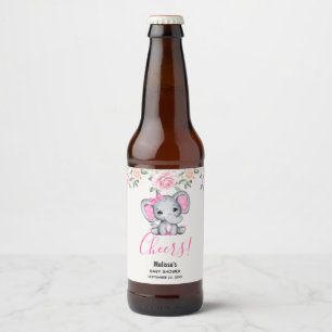 Niedlicher Pink Baby Elephant mit Polka Dot Oars Bierflaschenetikett