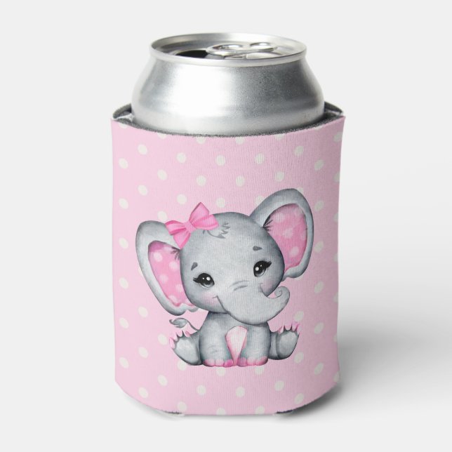 Niedlicher Pink Baby Elephant mit Polka Dot Oars Dosenkühler (Kanne Vorderseite)