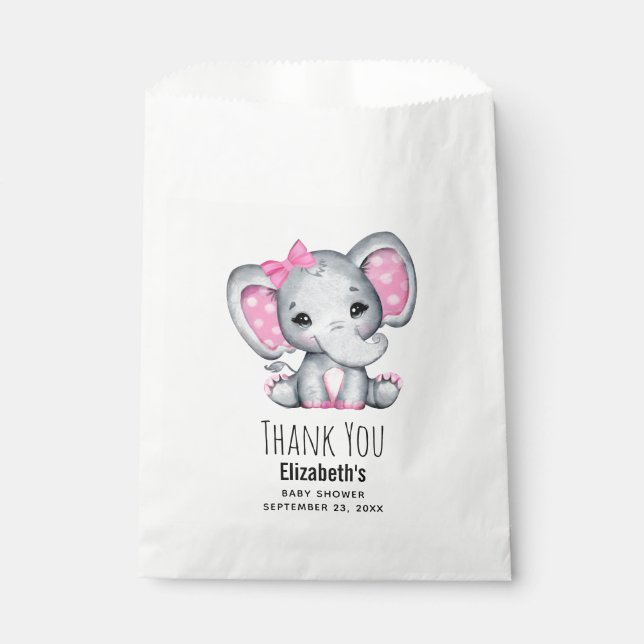 Niedlicher Pink Baby Elephant mit Polka Dot Oars Geschenktütchen (Vorderseite)
