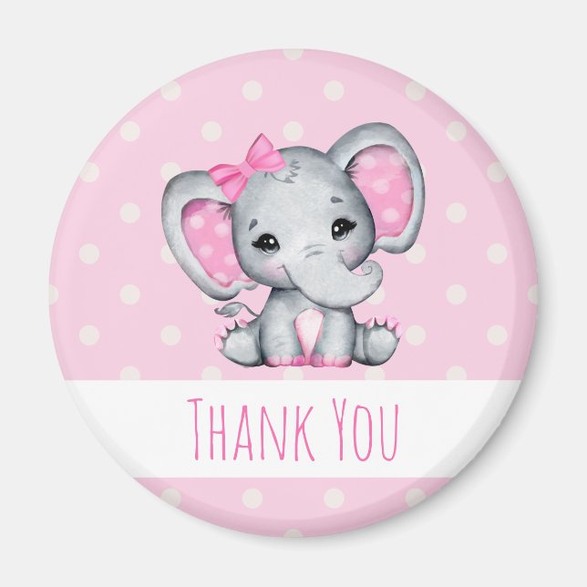 Niedlicher Pink Baby Elephant mit Polka Dot Oars Magnet (Vorne)