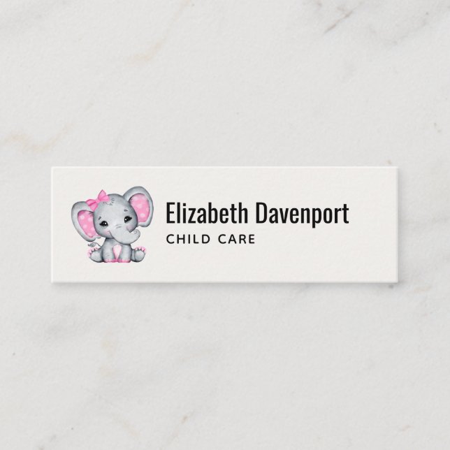 Niedlicher Pink Baby Elephant mit Polka Dot Oars Mini Visitenkarte (Vorderseite)