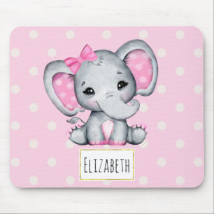 Niedlicher Pink Baby Elephant mit Polka Dot Oars Mousepad
