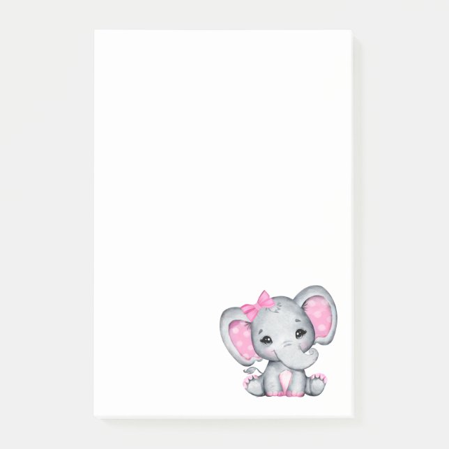 Niedlicher Pink Baby Elephant mit Polka Dot Oars Post-it Klebezettel (Vorderseite)