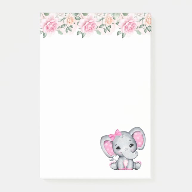 Niedlicher Pink Baby Elephant mit Polka Dot Oars Post-it Klebezettel (Vorderseite)