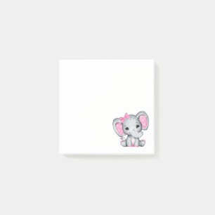 Niedlicher Pink Baby Elephant mit Polka Dot Oars Post-it Klebezettel