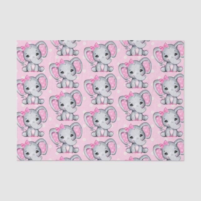 Niedlicher Pink Baby Elephant mit Polka Dot Oars Seidenpapier (Vorderseite)