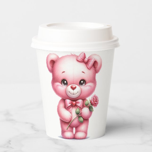 NIEDLICHER PINK BABY MÄDCHEN MIT ROSE PAPPBECHER (Vorderseite)