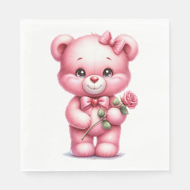 NIEDLICHER PINK BABY MÄDCHEN MIT ROSE SERVIETTE (Vorderseite)