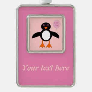 Niedlicher Pink Baby Pinguin Kindermädchen Rahmen-Ornament Silber