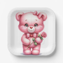 NIEDLICHER PINK-BABY-TEDDY-BÄDER MIT ROSE PAPPTELLER
