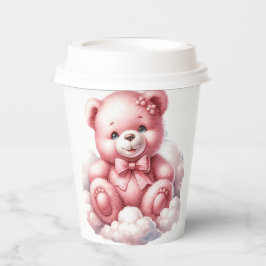 NIEDLICHER PINK-BABY-TEDDY-BAR AUF EINEM GESCHLOSS PAPPBECHER