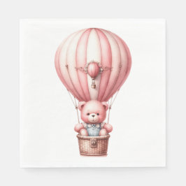 NIEDLICHER PINK-BABY-TEDDY-BAR IM HOT-LUFTBALLOON SERVIETTE