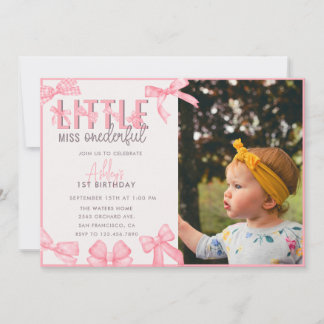Niedlicher Pink Bow 1. Geburtstag eines Mädchens Einladung