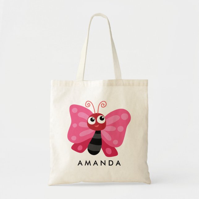 Niedlicher Pink Butterfly Gib deinen Namen hinzu Tragetasche (Vorne)