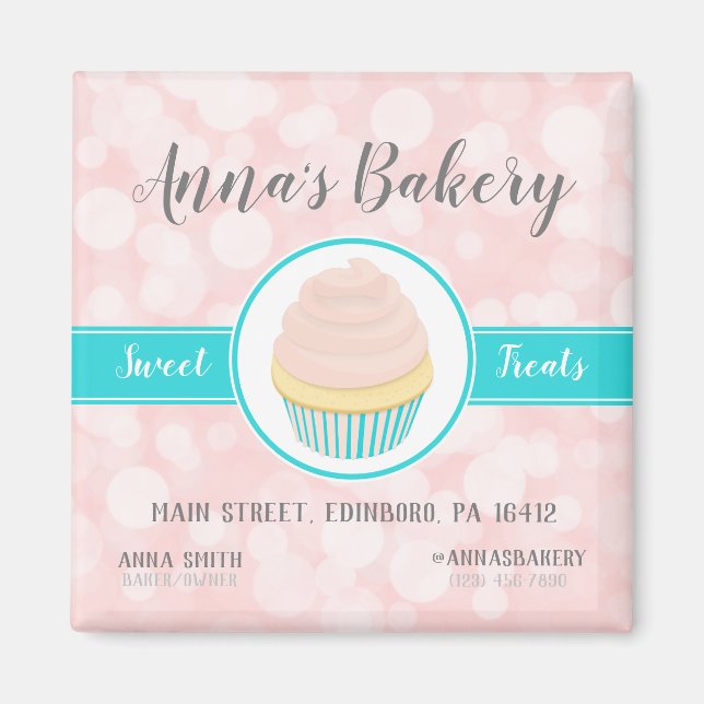 Niedlicher Pink Cupcake im rosa Business Marketing Magnet (Vorne)