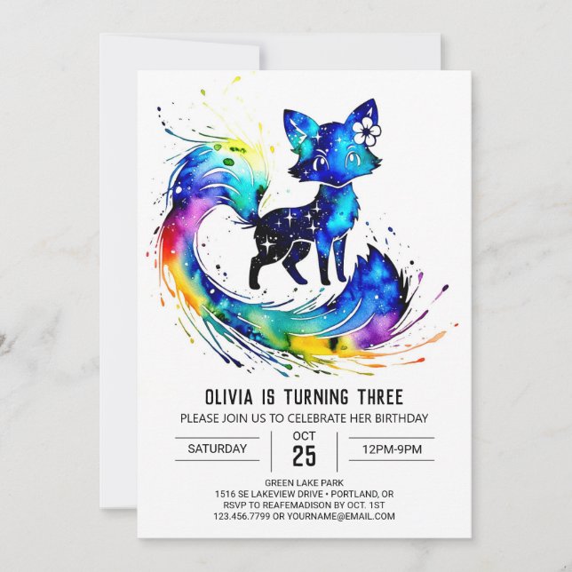 Niedlicher Pink Fox Digital Girl Geburtstag Einladung (Vorderseite)