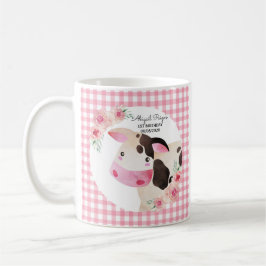 Niedlicher Pink Gingham Floral Cow Farm Kaffeetasse