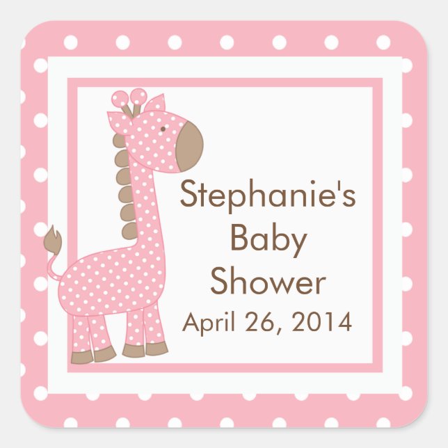 Niedlicher Pink Giraffe Babyaufkleber Quadratischer Aufkleber (Vorderseite)